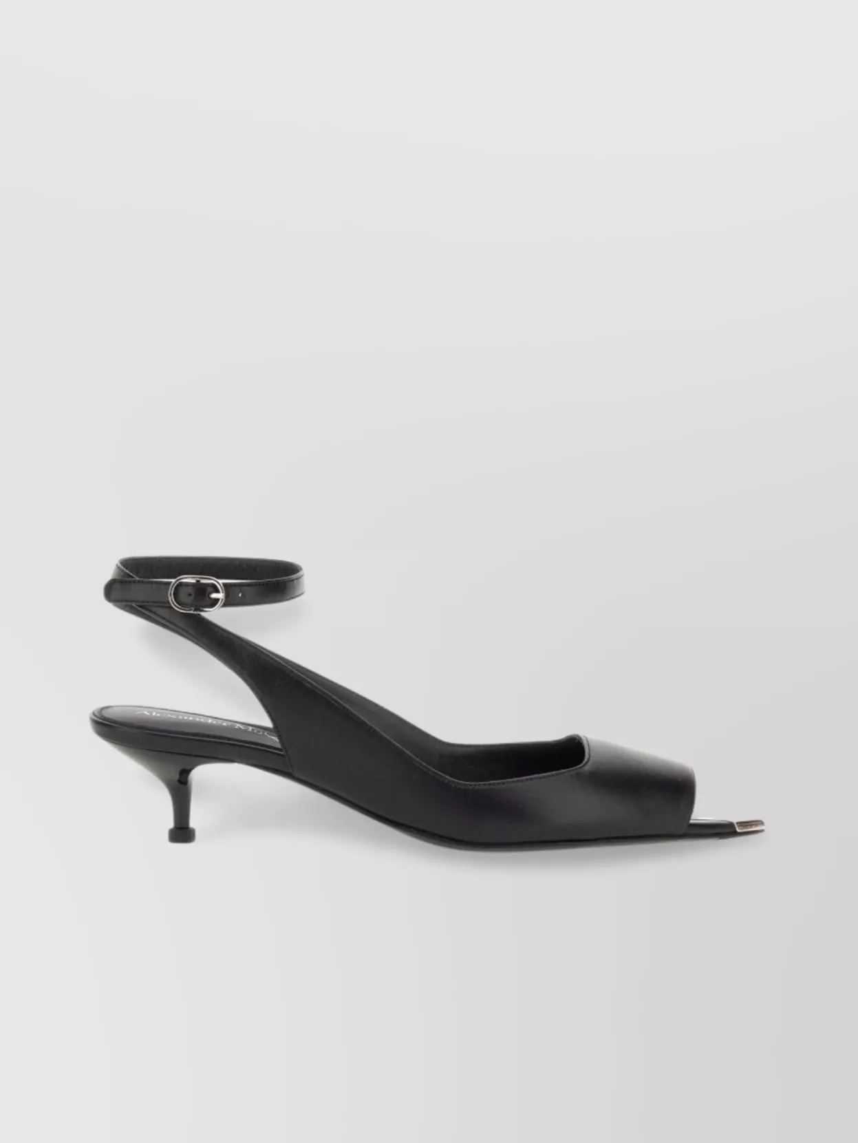 Alexander Mcqueen Ankle Kitten Heel Sandal With Metal Tip