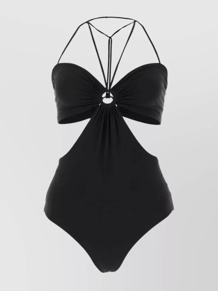 Shop Nensi Dojaka Stretch High-waisted Swimsuit With Strap And Knot Detail In Black