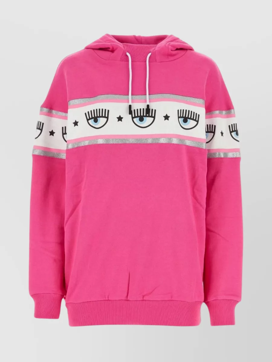 Shop Chiara Ferragni Glitter Detailing Oversize Cotton Sweatshirt In Pink