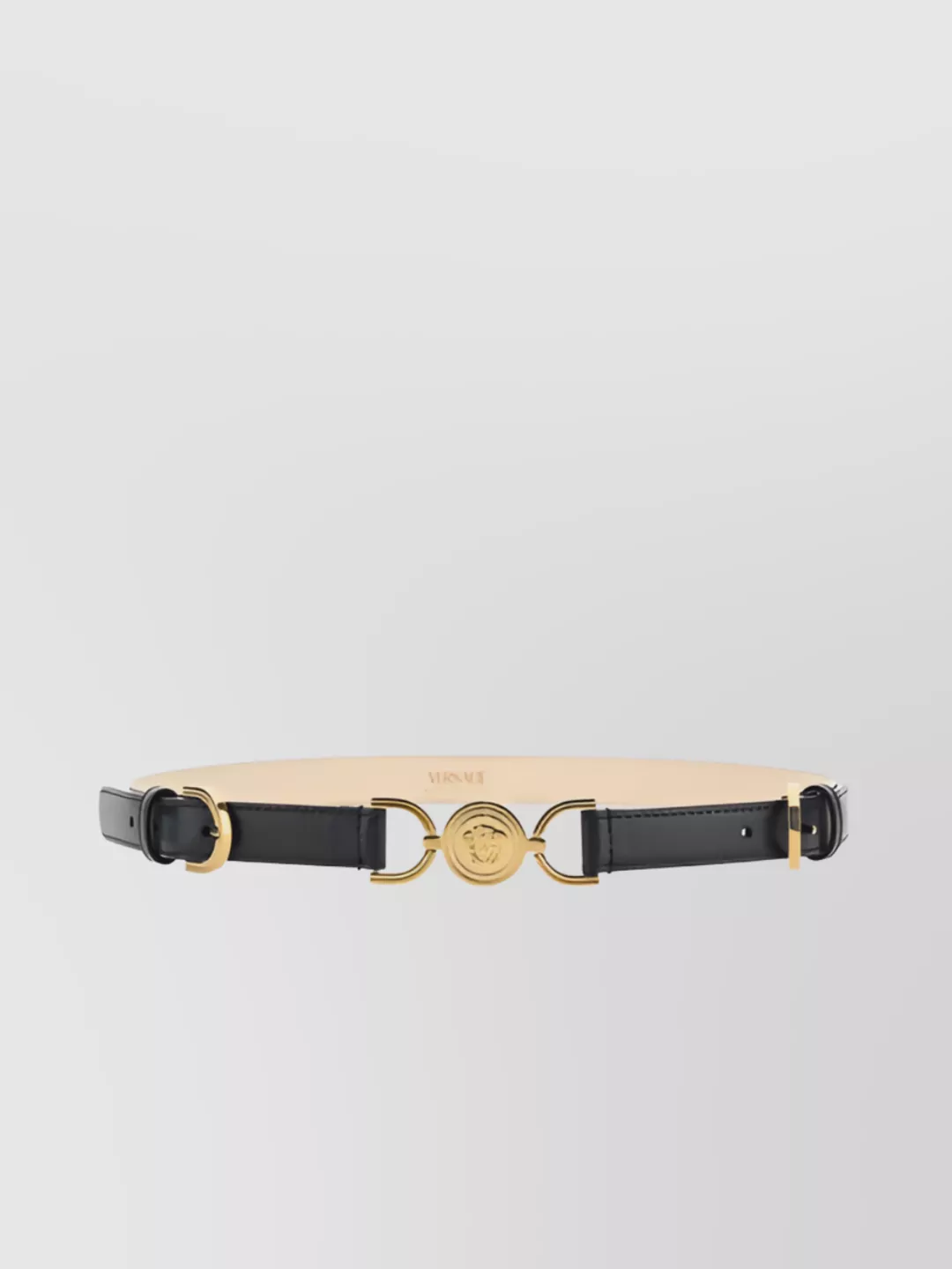 Shop Versace Adjustable Calfskin Belt Gold-plated Round Buckle