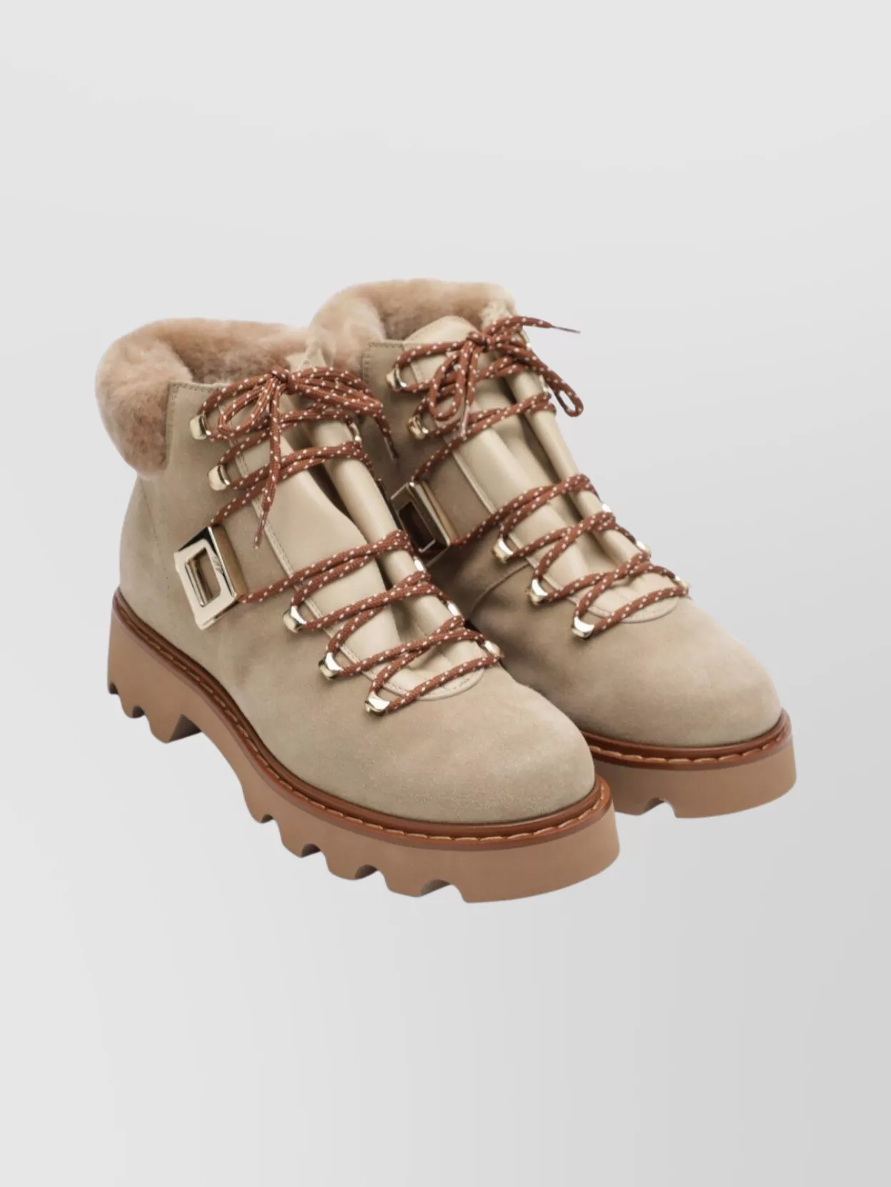 Roger Vivier Chunky Sole Ankle Boots With Fur Trim In Nude