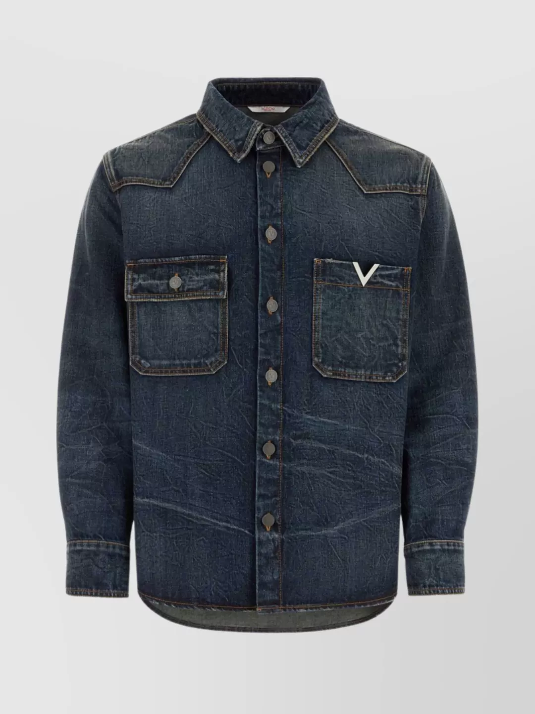 Shop Valentino Denim Shirt With Chest Pockets And Visible Stitching
