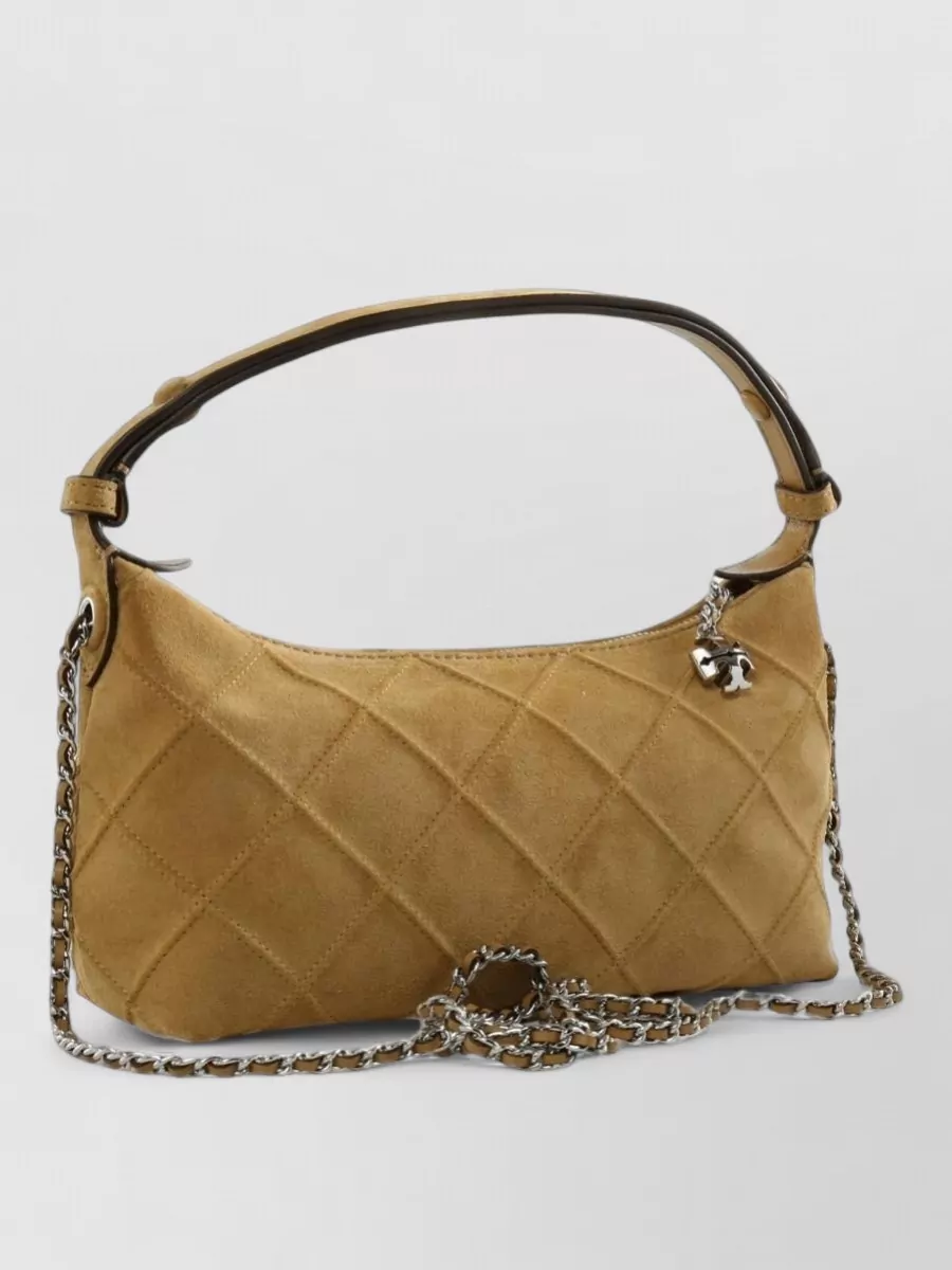 Tory Burch Fleming Suede Quilted Shoulder Bag