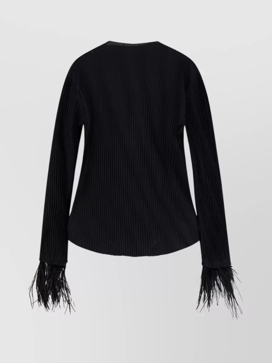 Hugo Boss Long Sleeve Knitwear Featuring Feather Cuffs In Black
