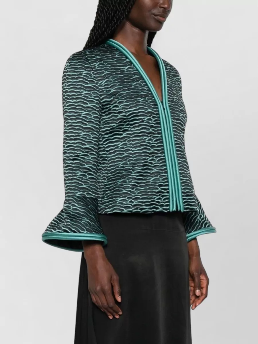 Emporio Armani Textured V-Neck Ruffled-Sleeve Jacket