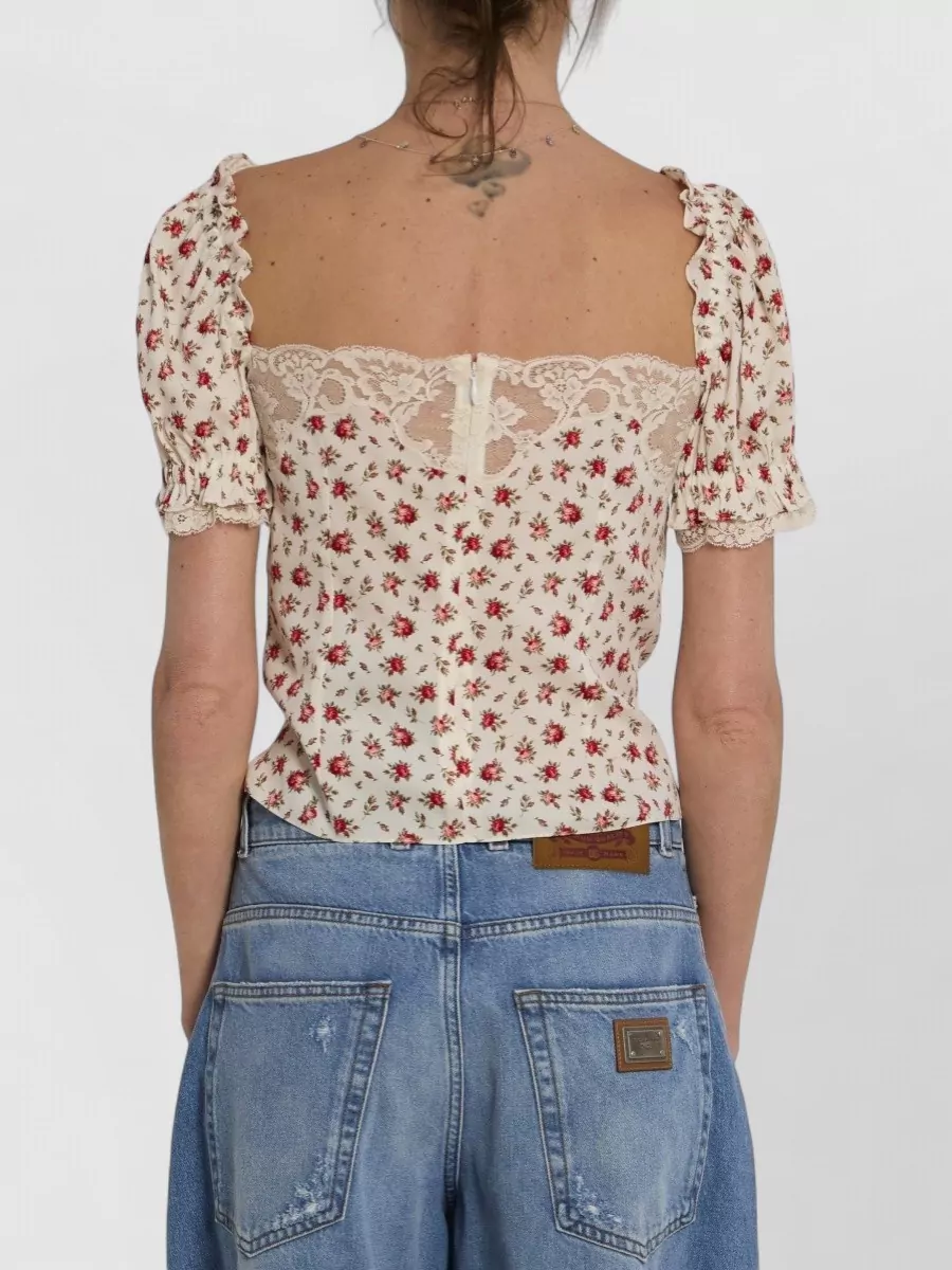 Dolce&Gabbana Silk Floral-Print Lace-Trim Blouse