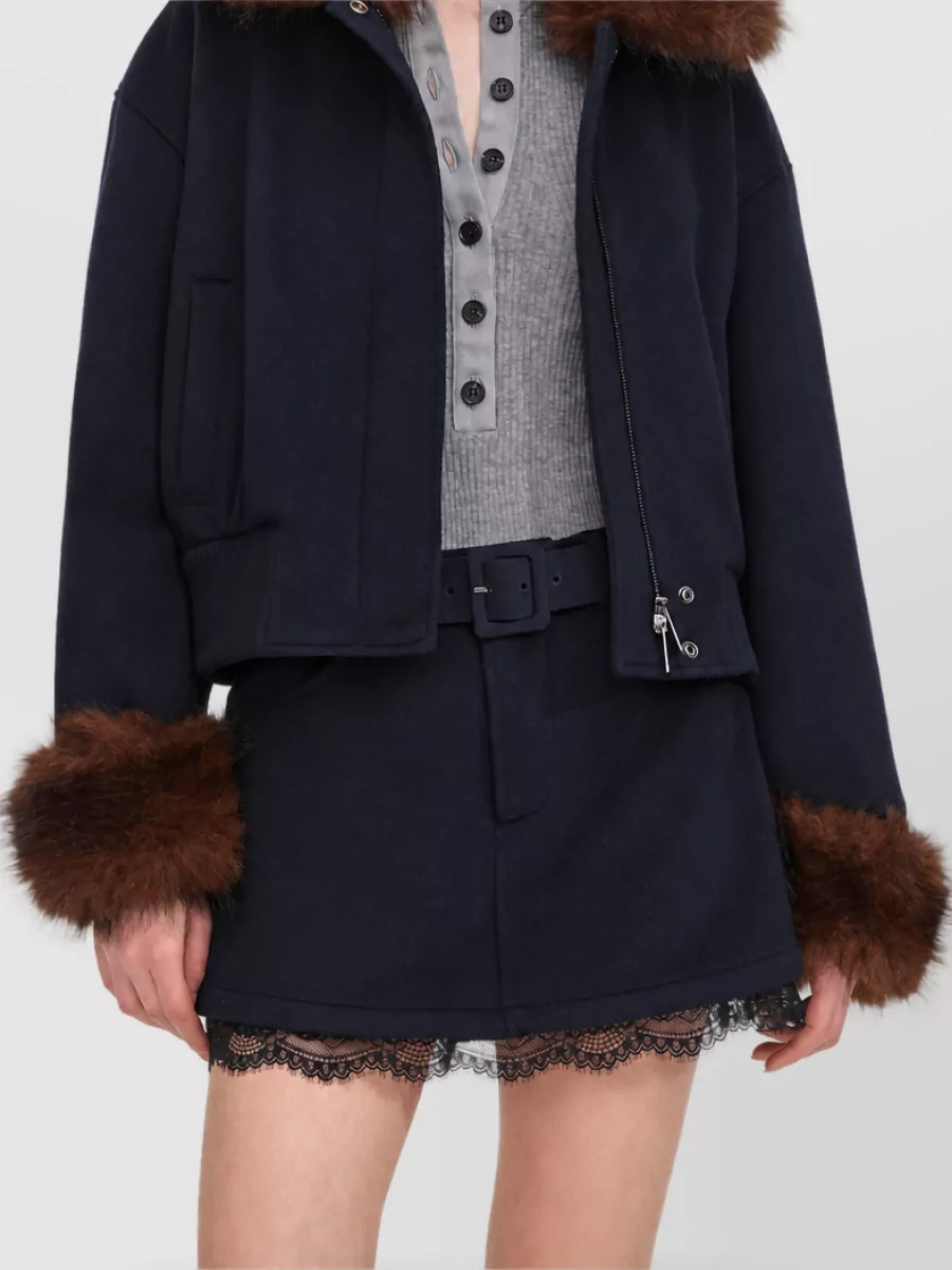 Self-Portrait Relaxed-Fit Fur-Trim Bomber Jacket