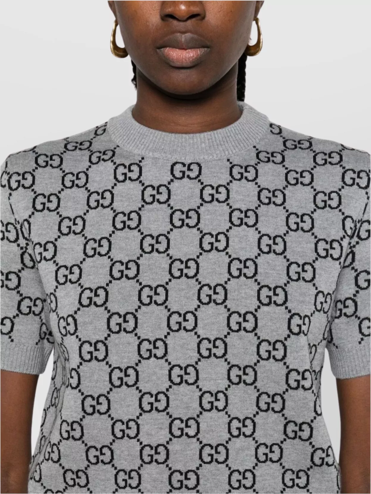 Gucci Women Reversible Wool Sweater With Gg Motif In Gray