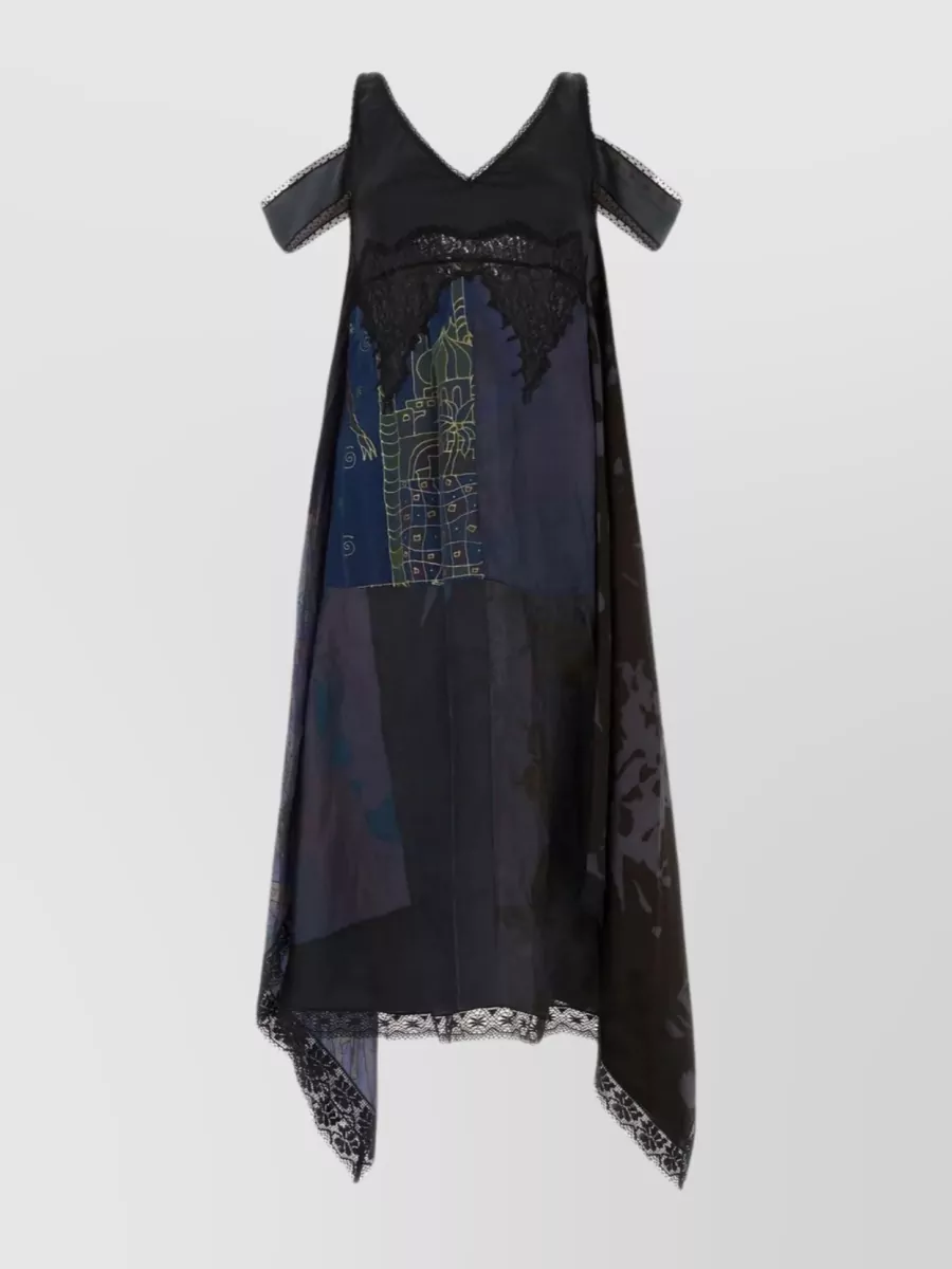 Shop Marine Serre Regenerated Asymmetric Cold Shoulder Silk Dress In Black