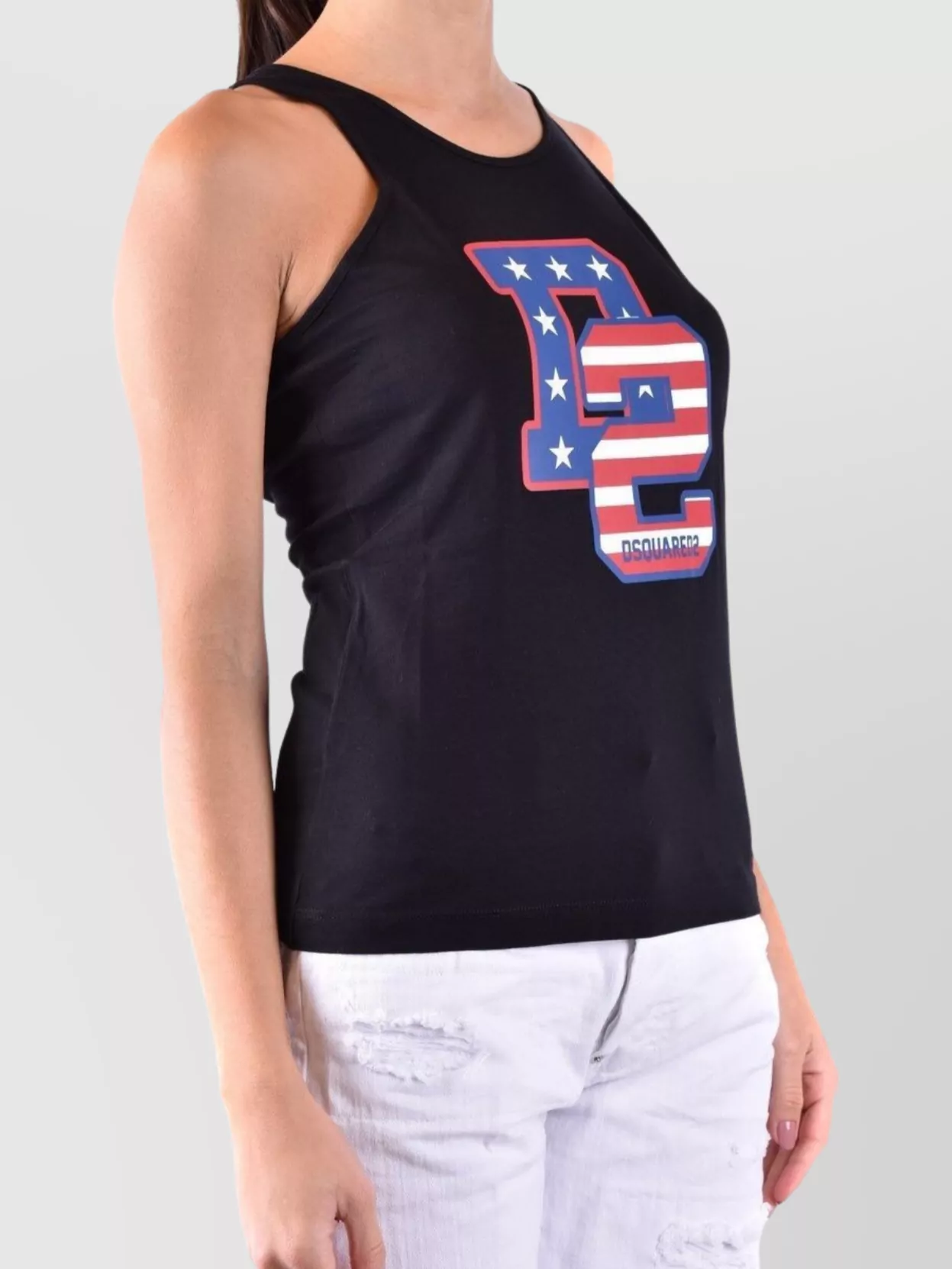 Dsquared2 Fitted Graphic Racerback Round Sleeveless Top