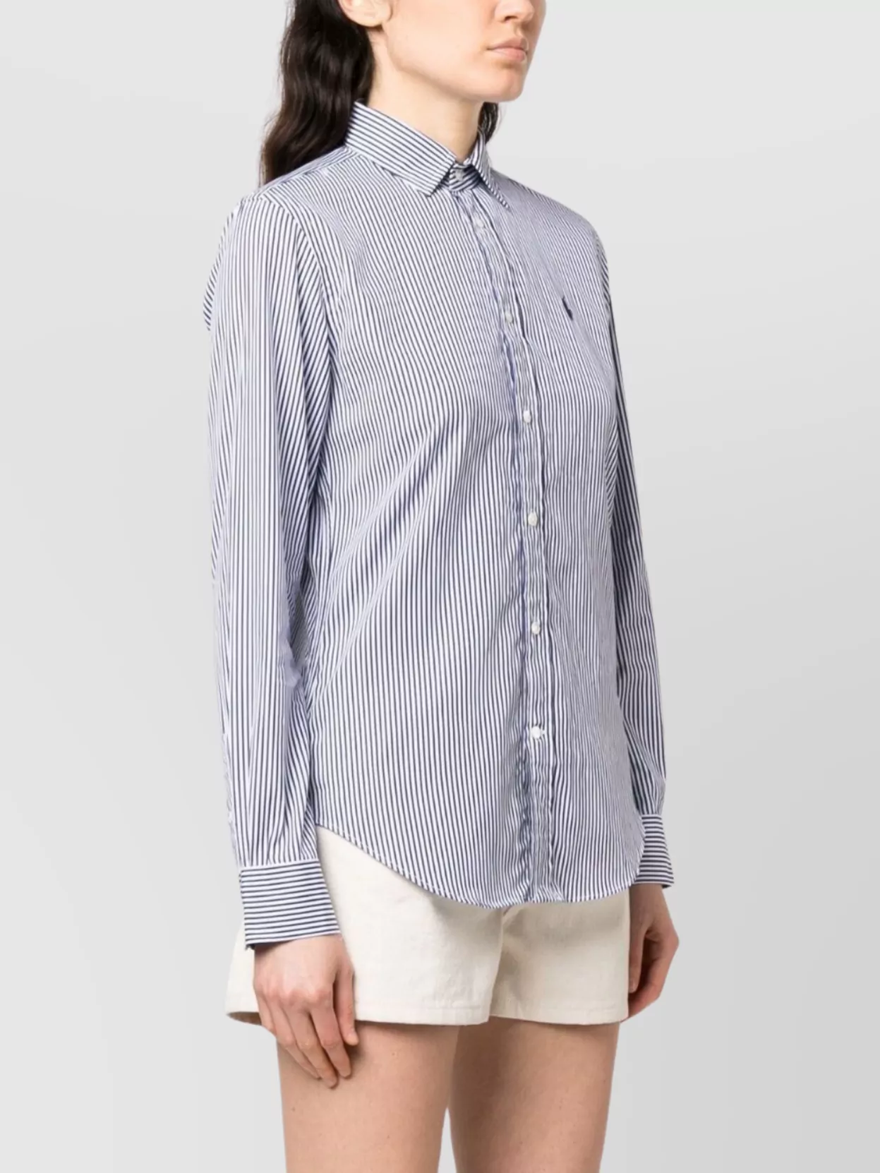 Ralph Lauren Striped Cotton Shirt With Curved Hem In White