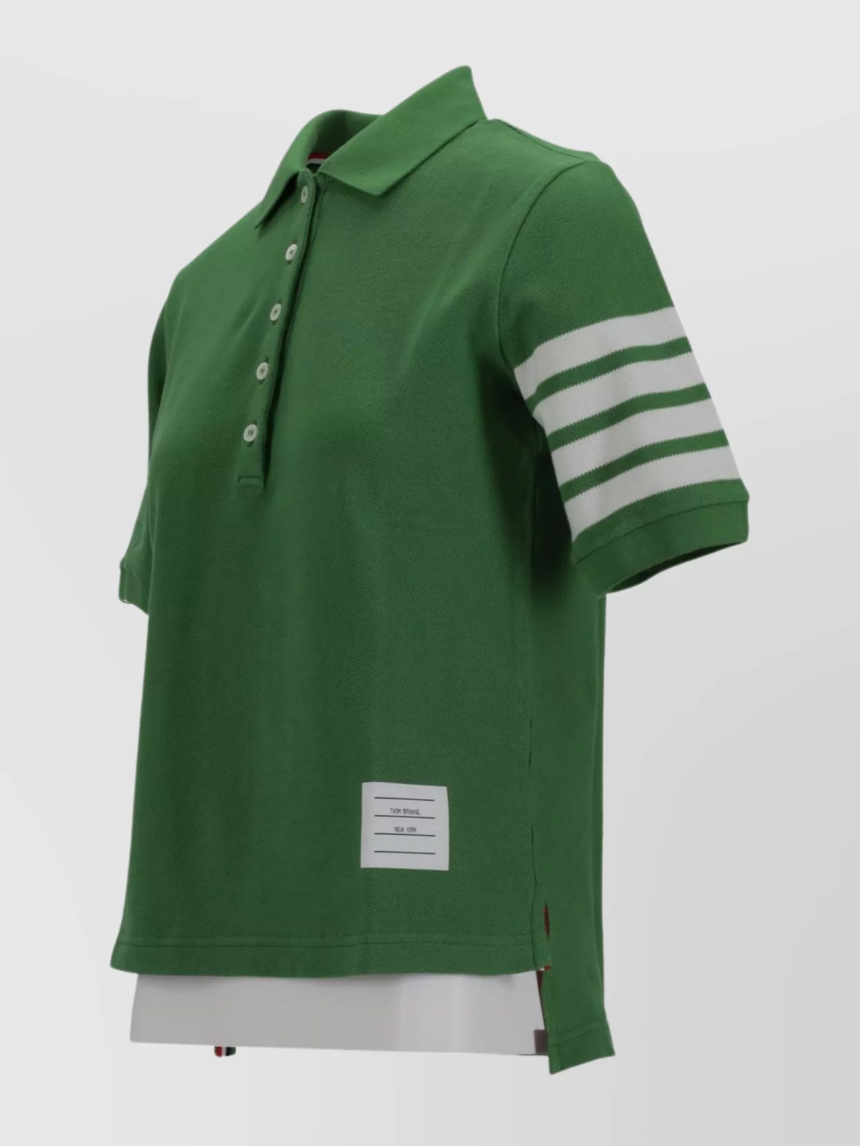 Thom Browne Striped Sleeve Detail Polo Top With Side Slits