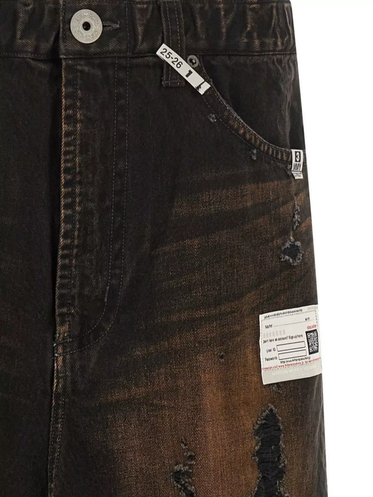 Maison Mihara Yasuhiro Layered Denim Trousers Featuring Frayed Hem