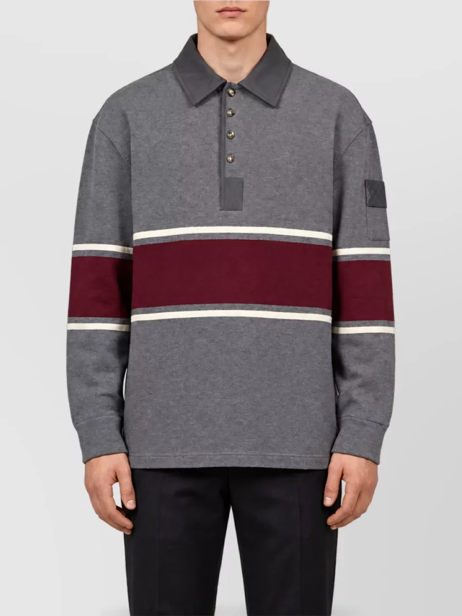 Bottega Veneta striped long-sleeve relaxed-fit polo shirt