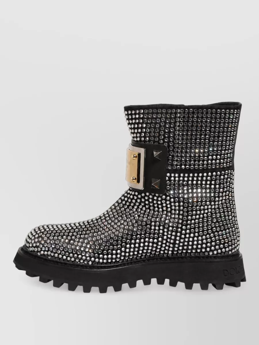 Dolce&Gabbana crystal-embellished leather short boots