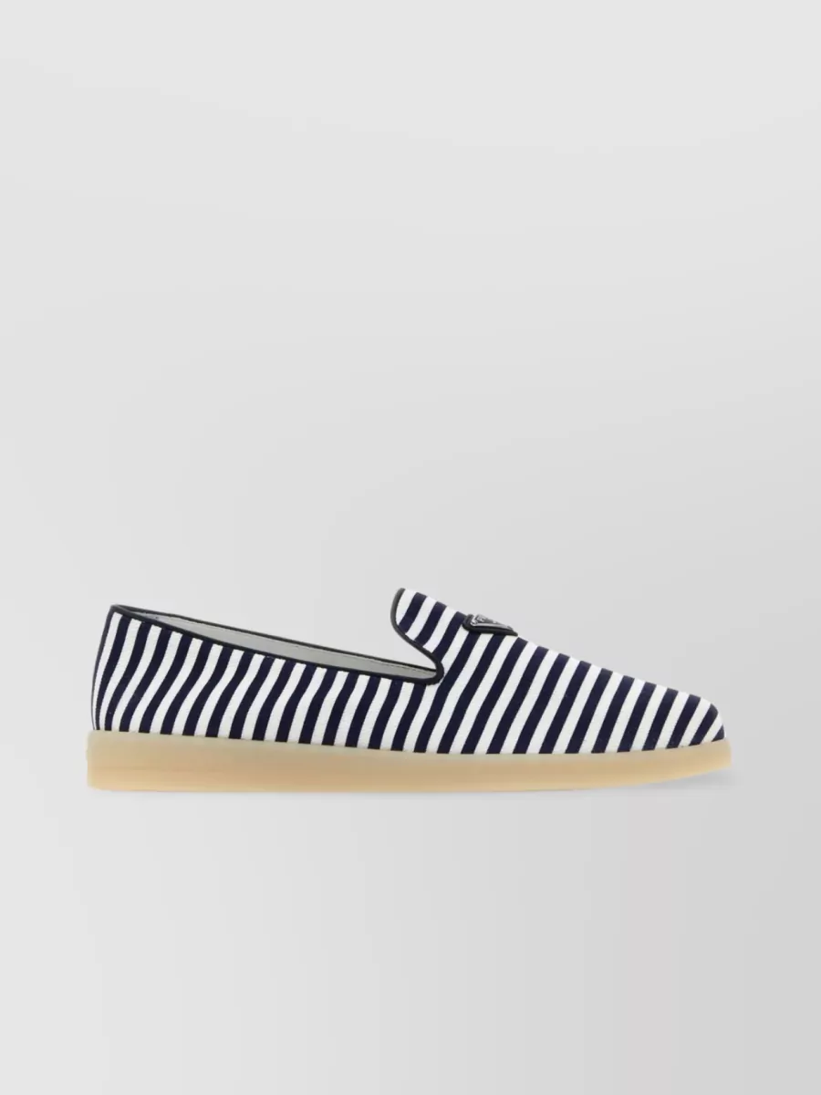 Shop Prada Striped Fabric Slip-on Loafers In Blue