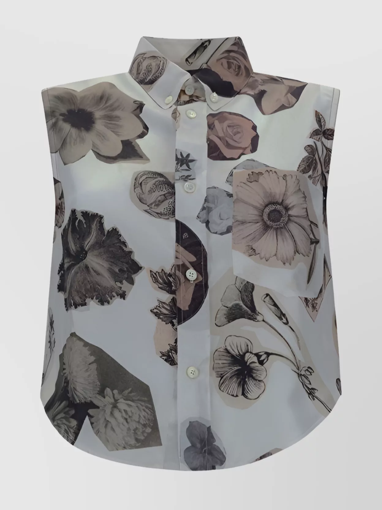 Shop Marni Floral Print Sleeveless Shirt With Asymmetric Hem