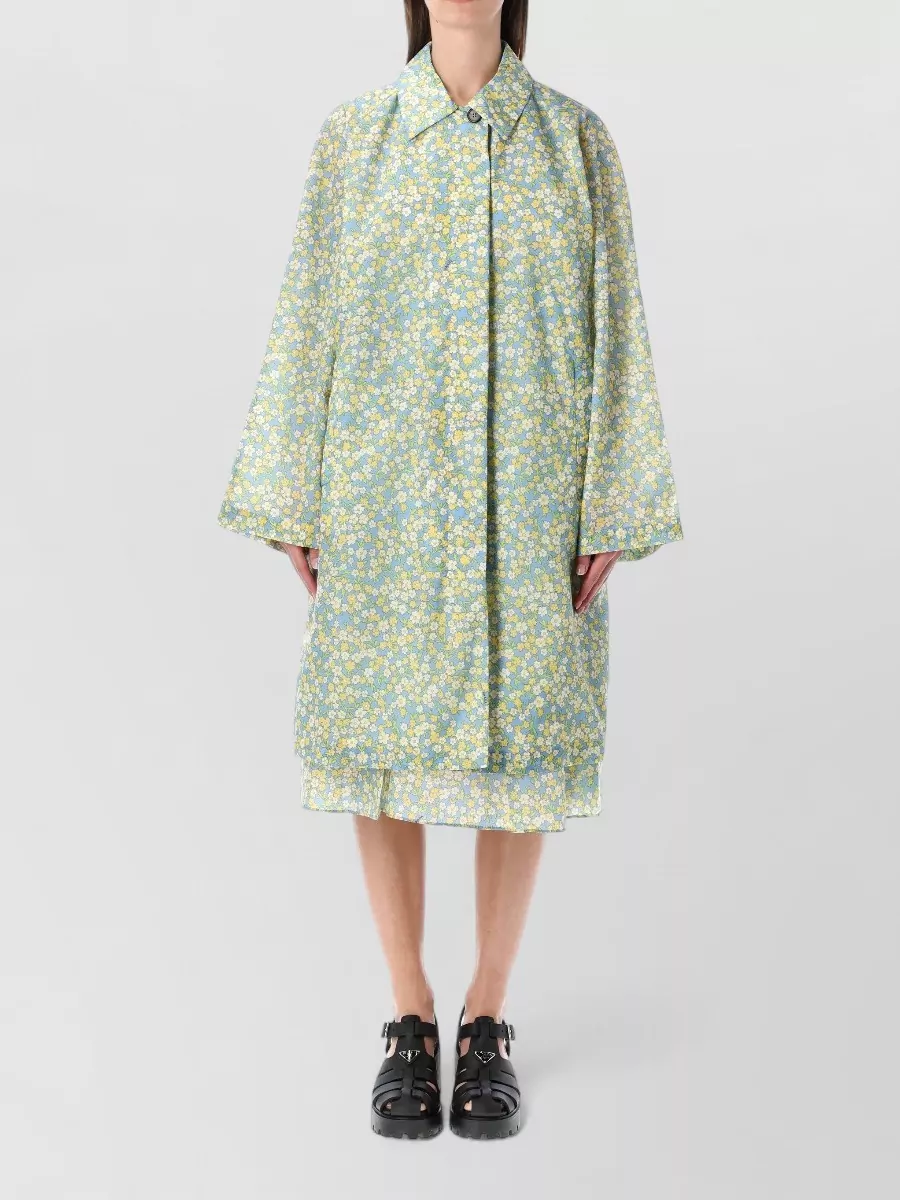 Prada Floral-Print Single-Breasted Trench Coat