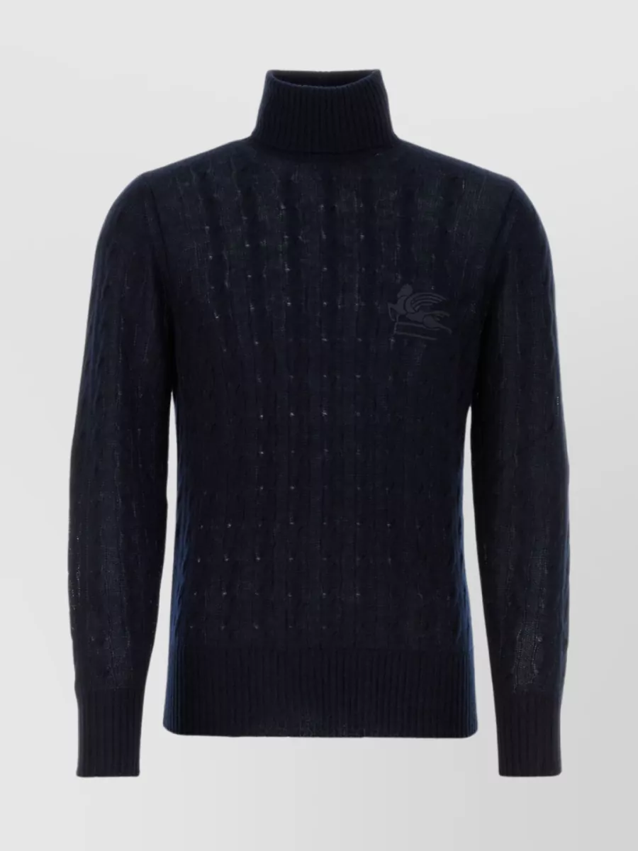 Shop Etro Cable Knit Turtleneck Sweater In Blue