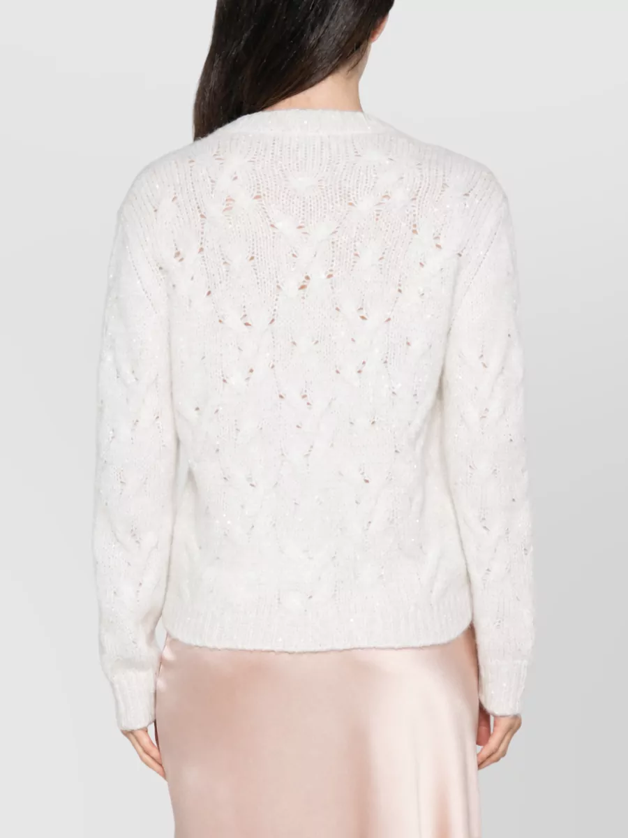 Fabiana Filippi Cable-Knit Sequin-Embellished V-Neck Cardigan