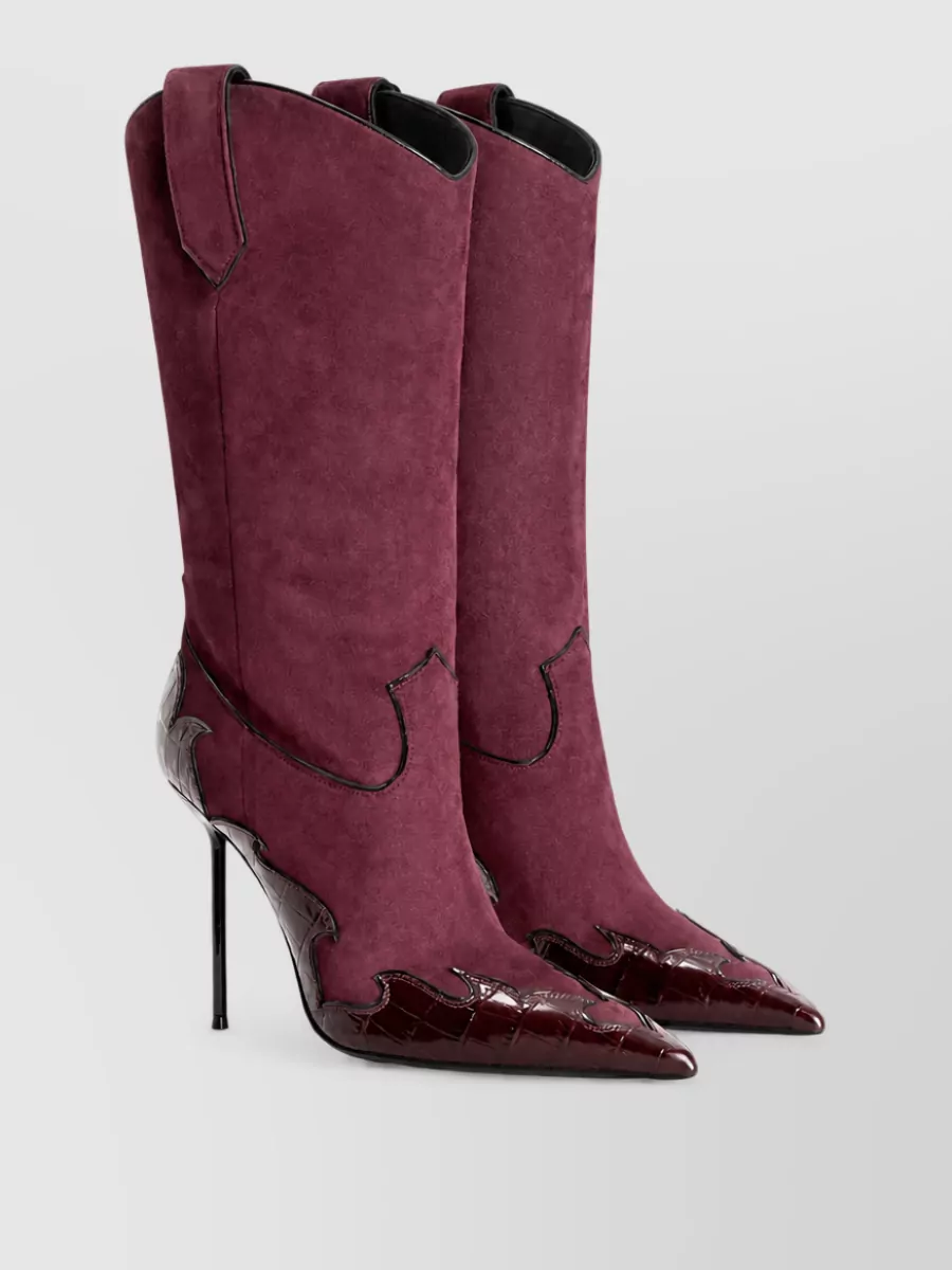 Paris Texas suede cutout embroidered mid-calf boots