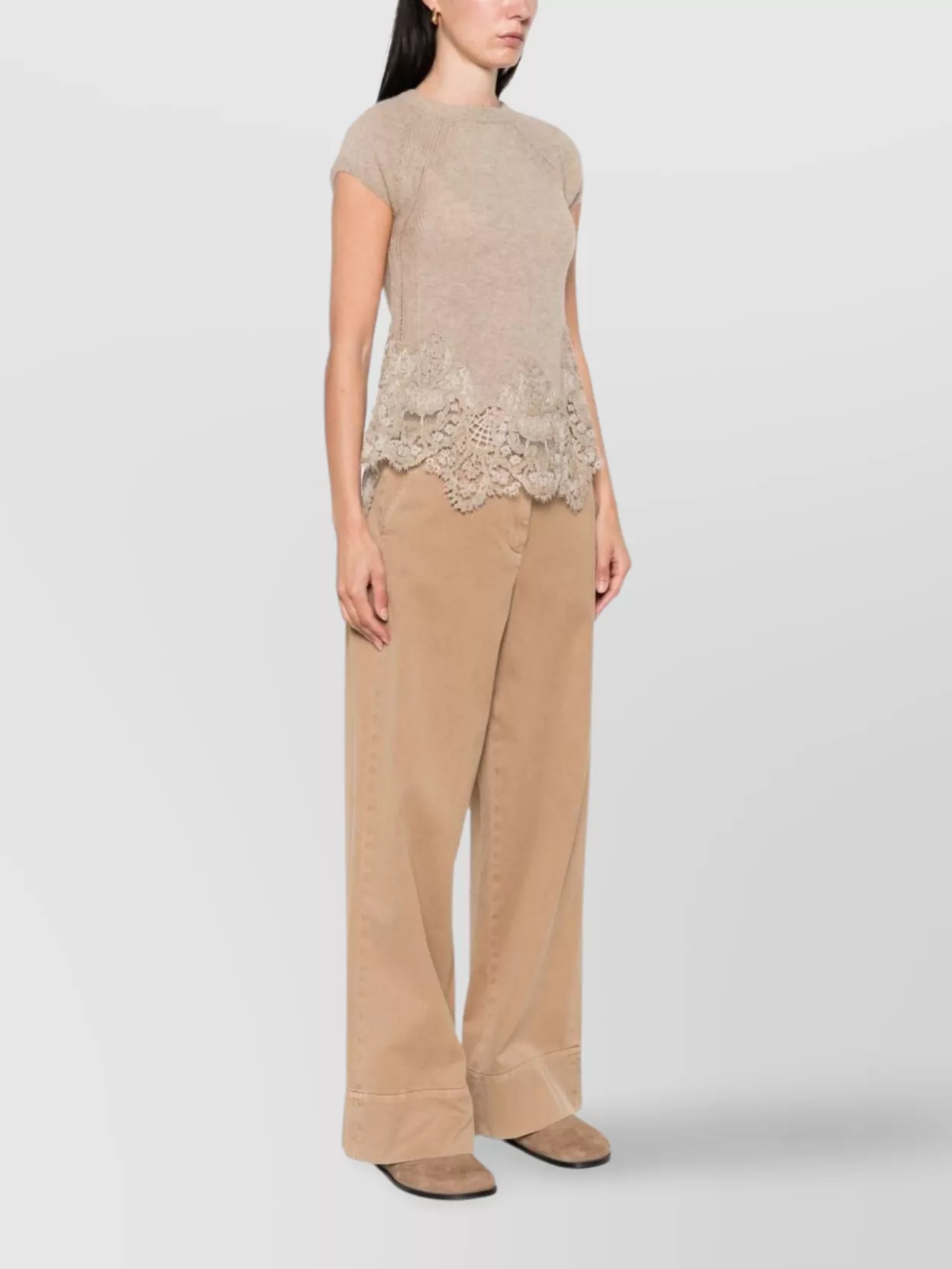 Ermanno Scervino Cashmere Lace Top Cap Sleeves