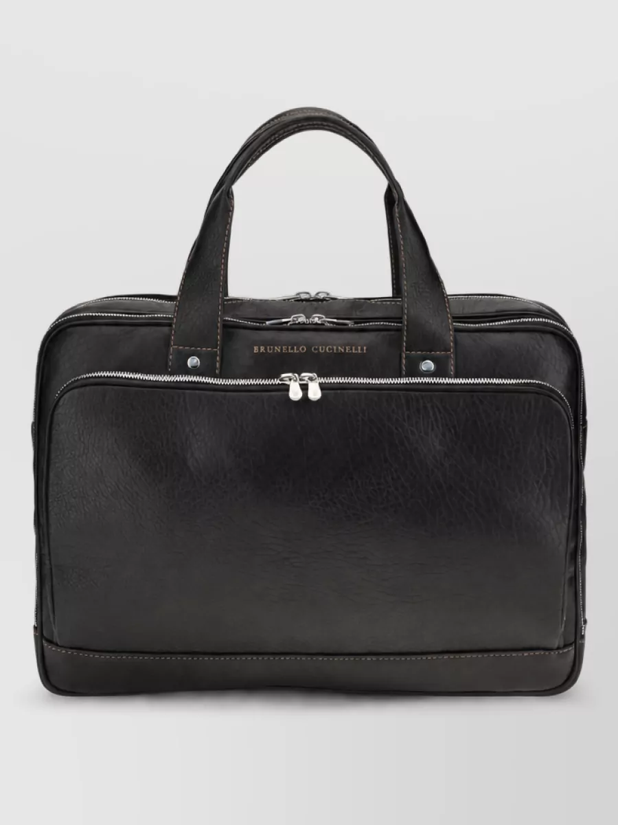 Brunello Cucinelli leather zip-top briefcase