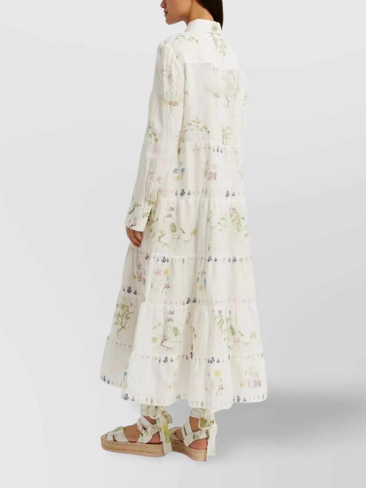 Shop Erdem Floral Print Linen Dress With Tiered Skirt