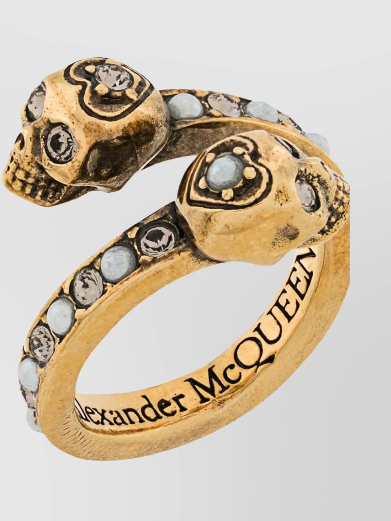 Alexander Mcqueen Wrap-Around Skull Ring With Pearls And Crystals