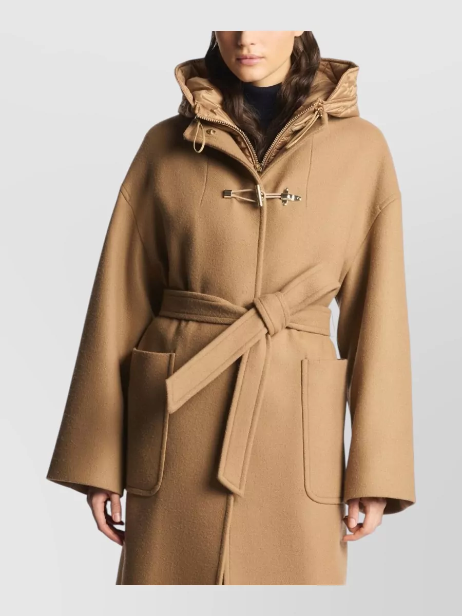 Fay Quilted Hooded Belted Long Coat