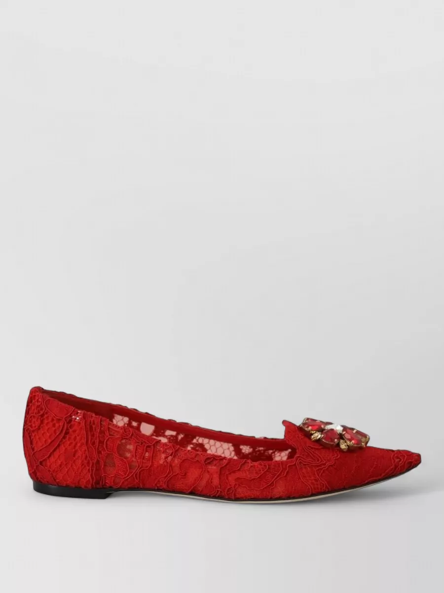 Dolce&Gabbana Leather Crystal-Embellished Ballerina Shoes
