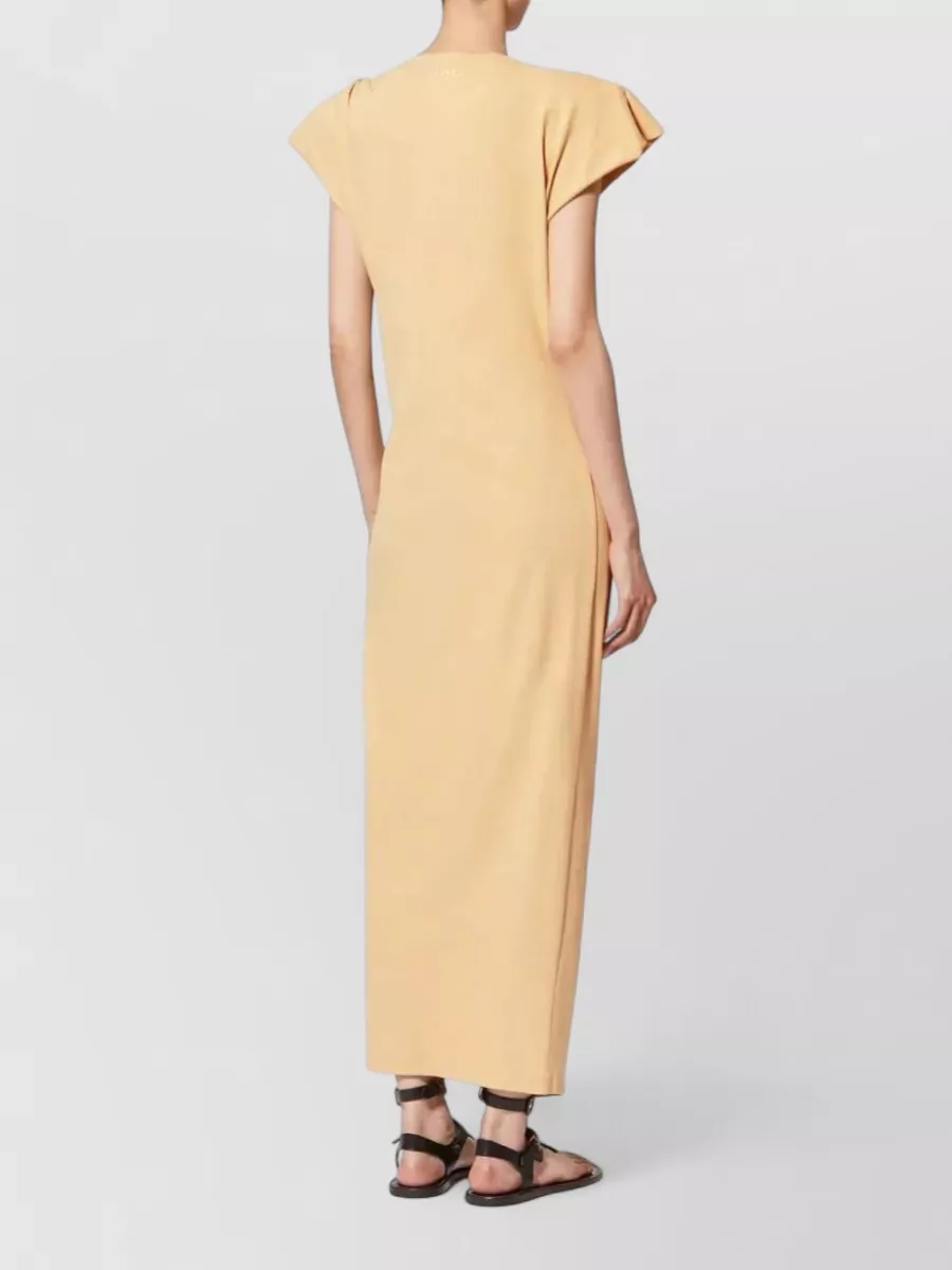 Isabel Marant Cap Sleeve Midi Dress Ruched Ruffle Slit