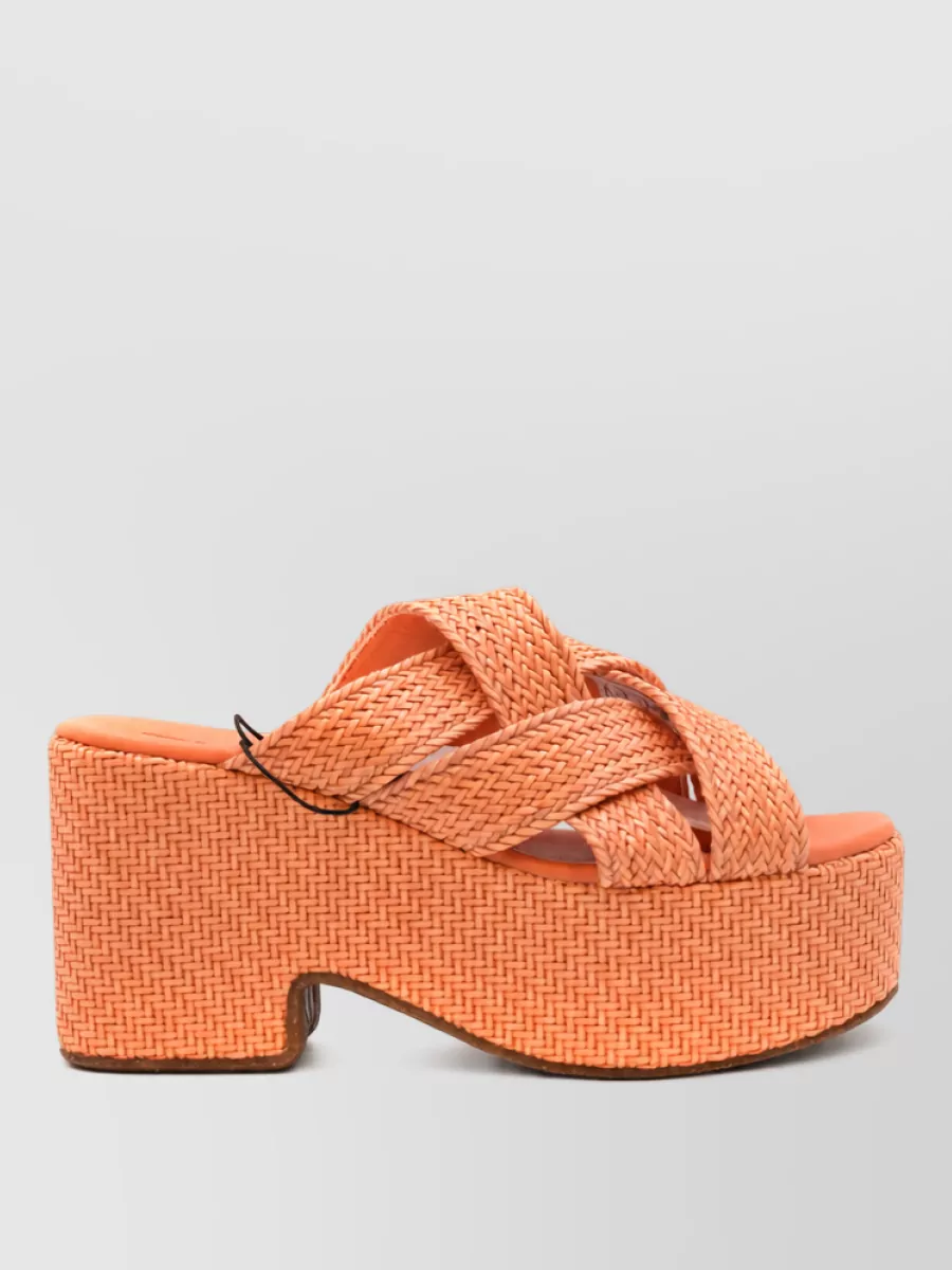 Themoiré Platform Sandals Cross Strap Woven Texture
