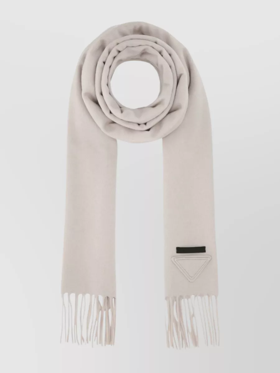 Shop Prada Cashmere Triangle Scarf With Fringed Edges In Grey