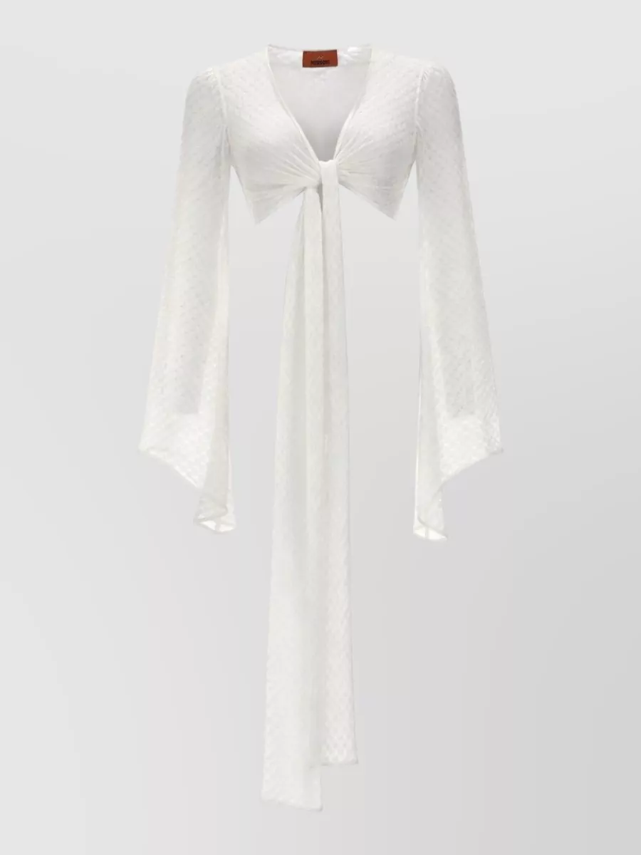 Missoni Flowing Sleeve Jacket Sheer Textured Pattern In White