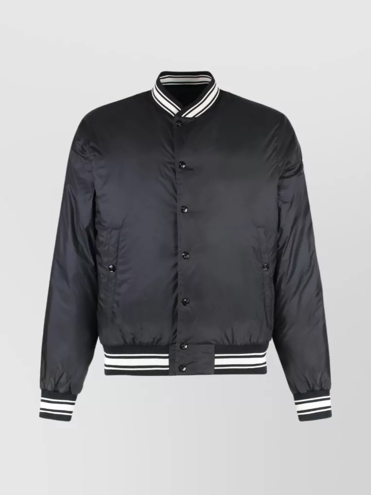 Moncler Contrast Trim Ribbed Bomber Down Jacket