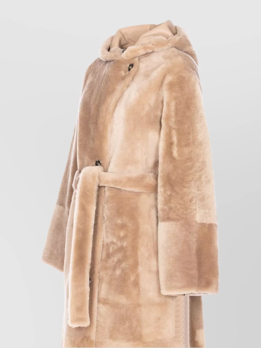 Yves Salomon Fur Coat With Belt And Hood Detail