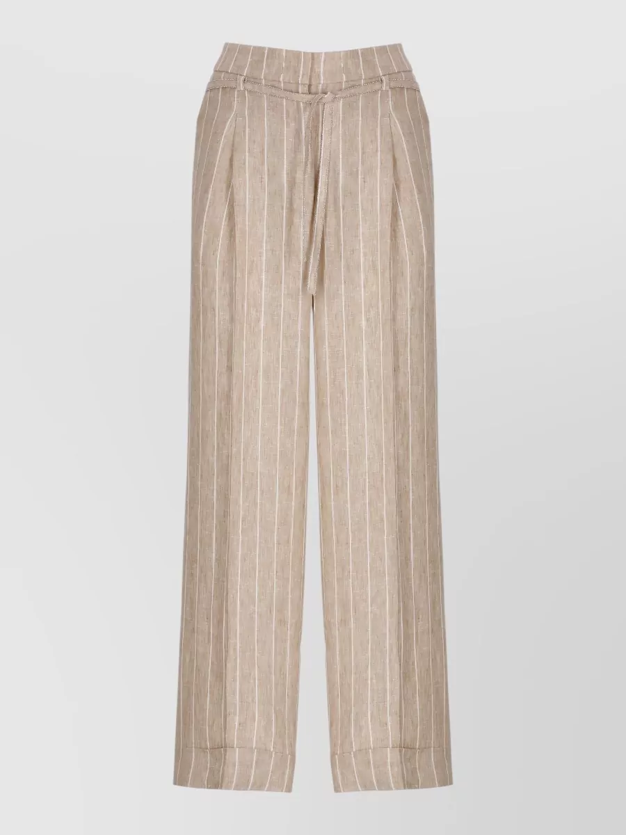 Peserico Striped Linen Straight-Leg Suit Trousers