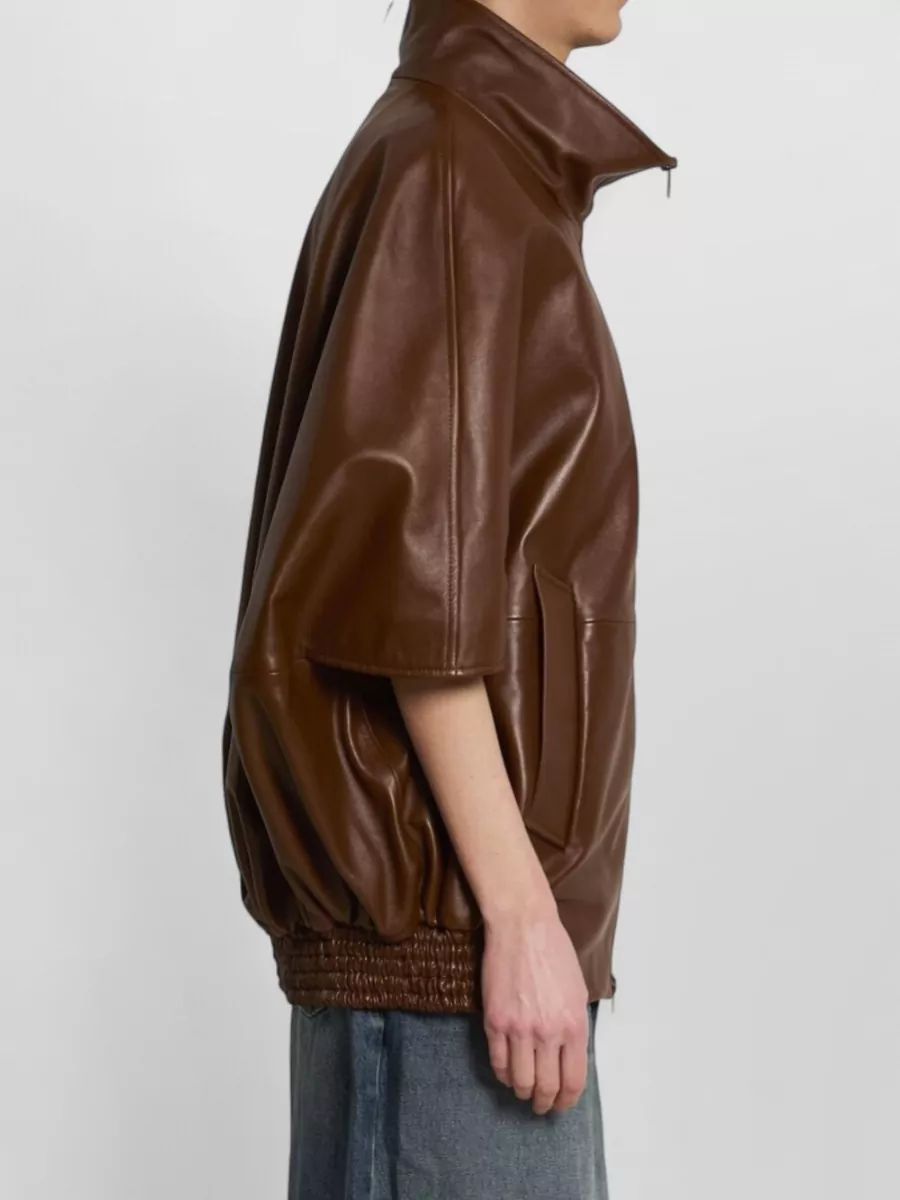 Balenciaga Lamb Leather Short Sleeve Bomber Jacket