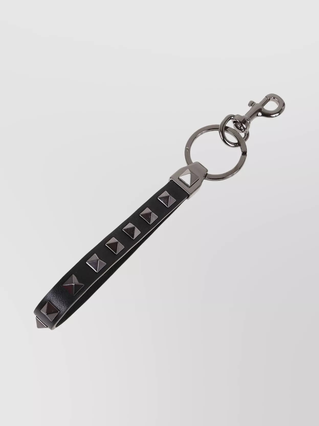 Shop Valentino Studded Leather Key Ring With Metal Hardware