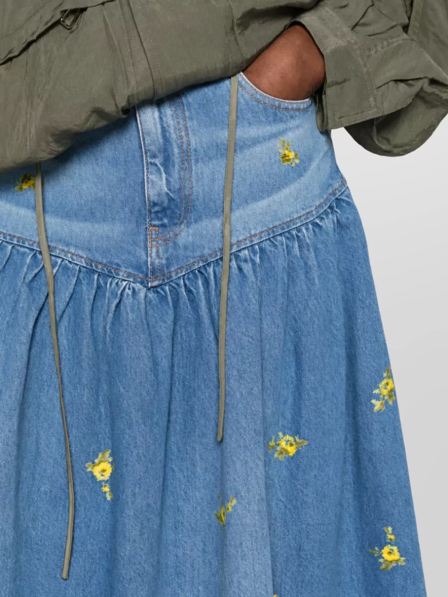 Ganni Floral Print Denim Maxi Skirt