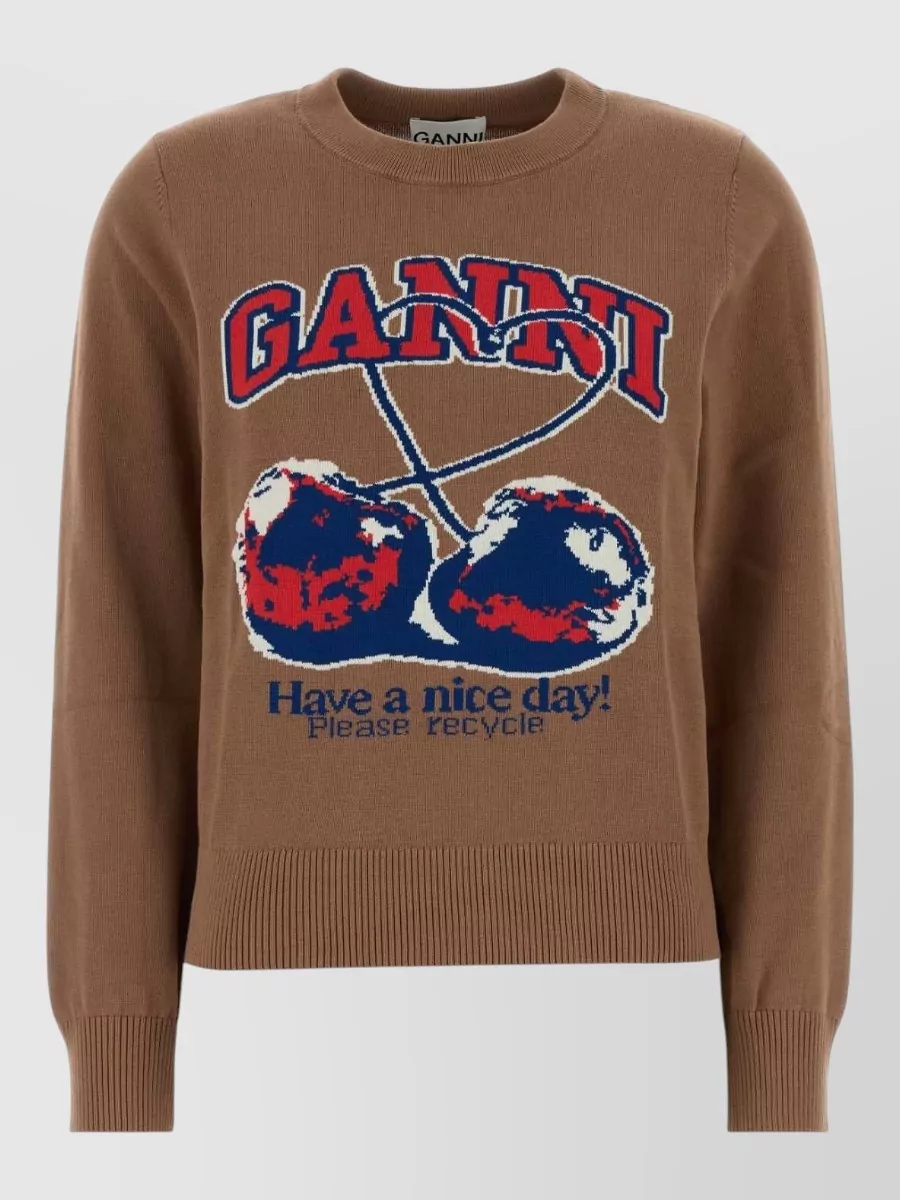 Ganni organic cotton cherry-print crewneck sweater