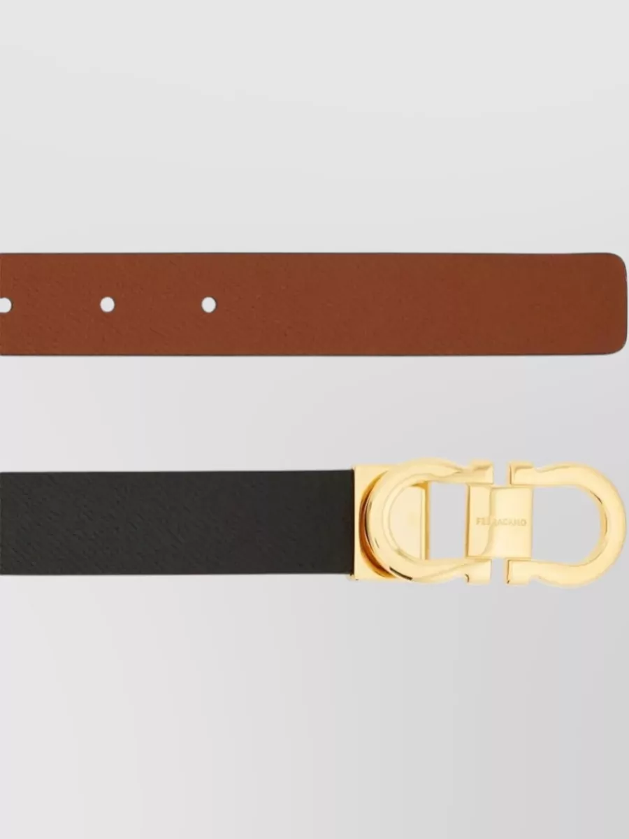 Ferragamo Gancini Hammered Leather Reversible Buckle Belt