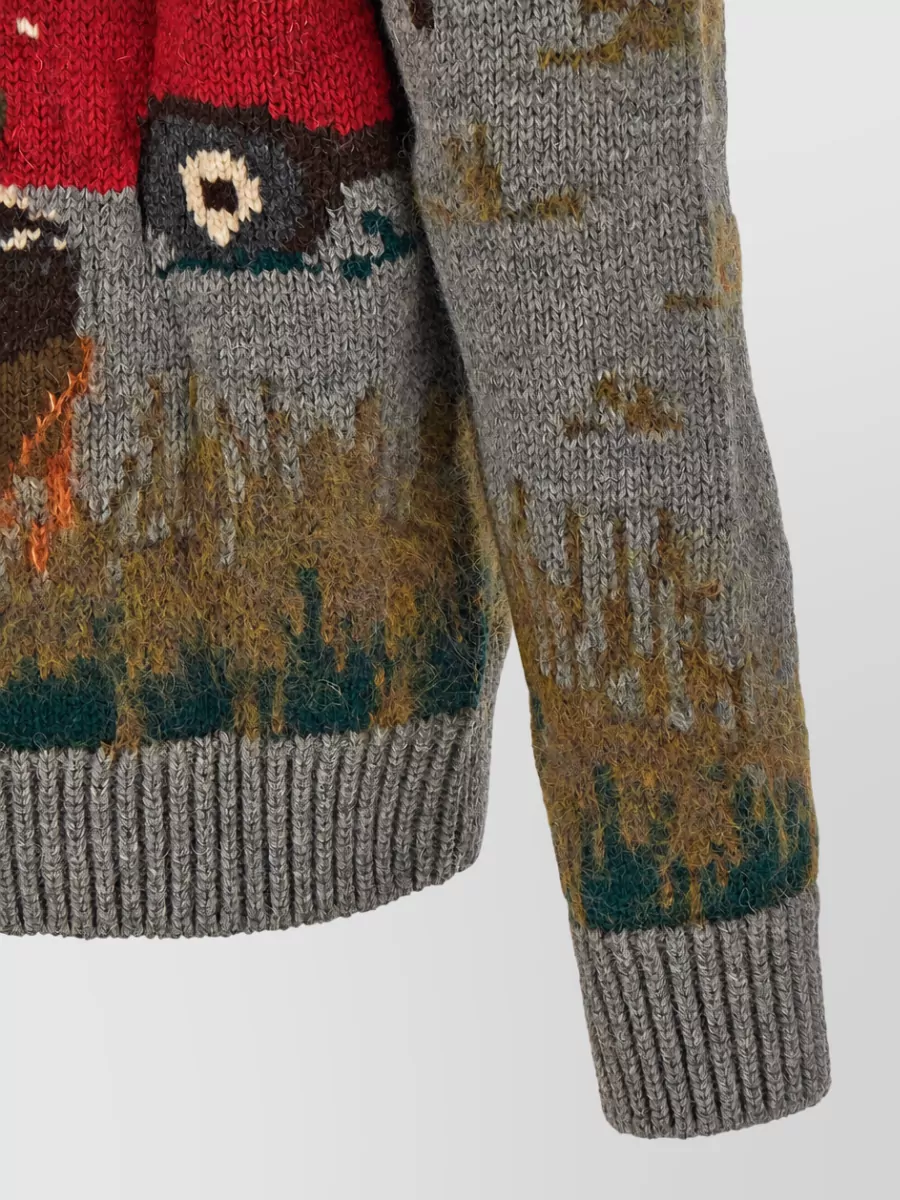 Junya Watanabe Wool Intarsia V-Neck Cardigan