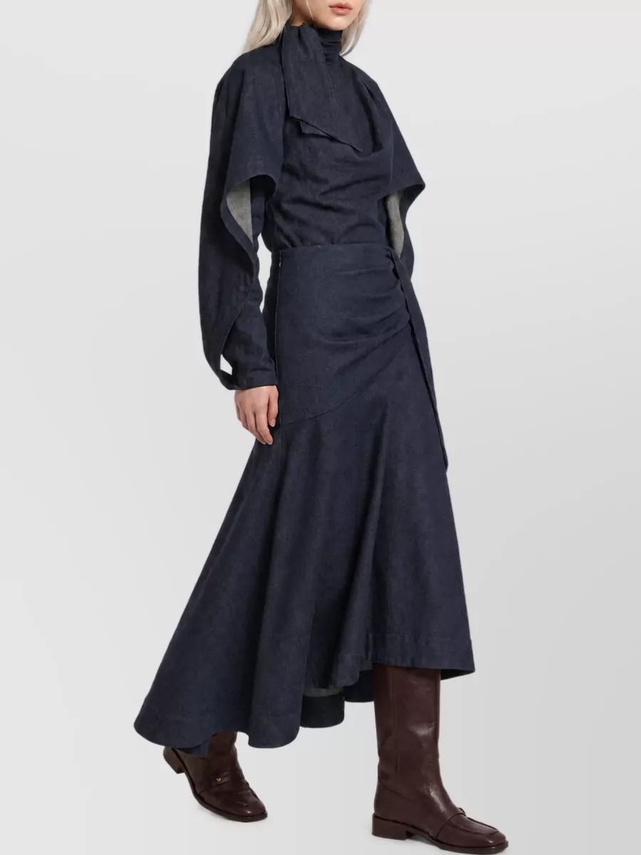 Zimmermann cotton denim mid-rise draped asymmetric maxi skirt