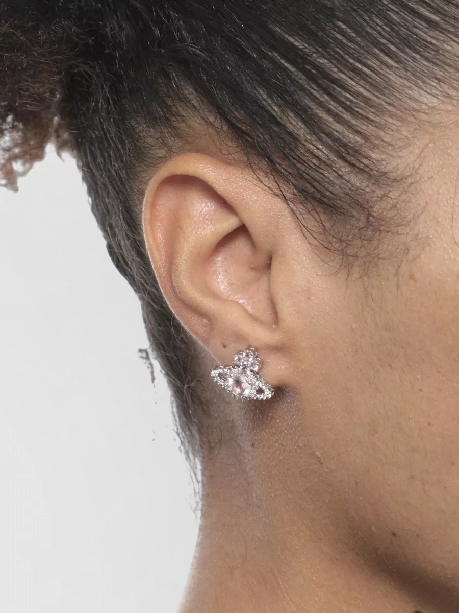 Vivienne Westwood Crystal Gemstone Stud Earrings Silver Tone