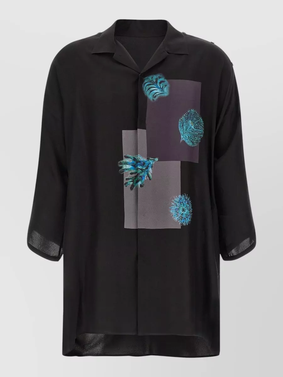 Yohji Yamamoto Silk Printed 3/4-Sleeve Cutout Shirt