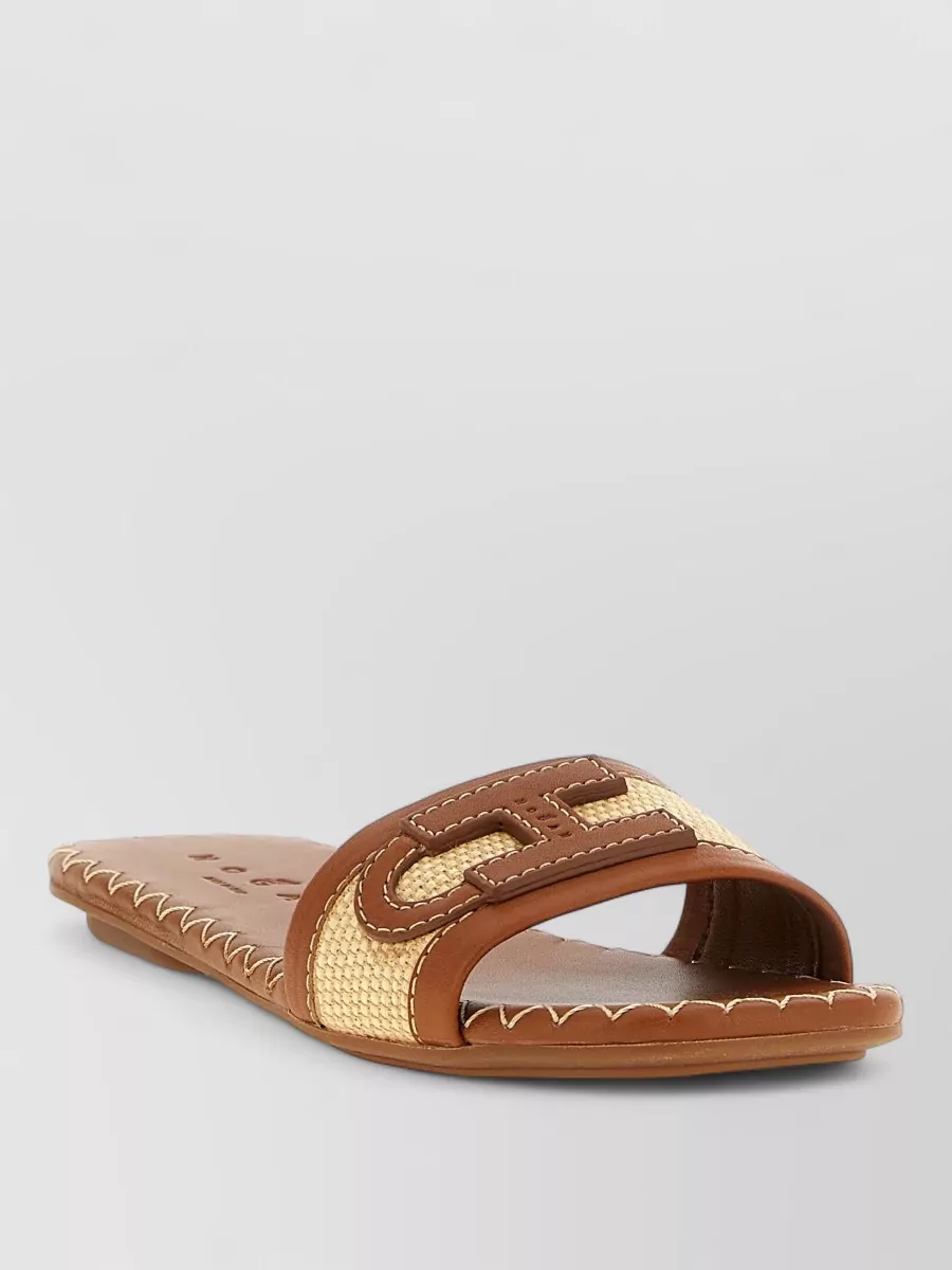 Hogan leather and raffia sandals