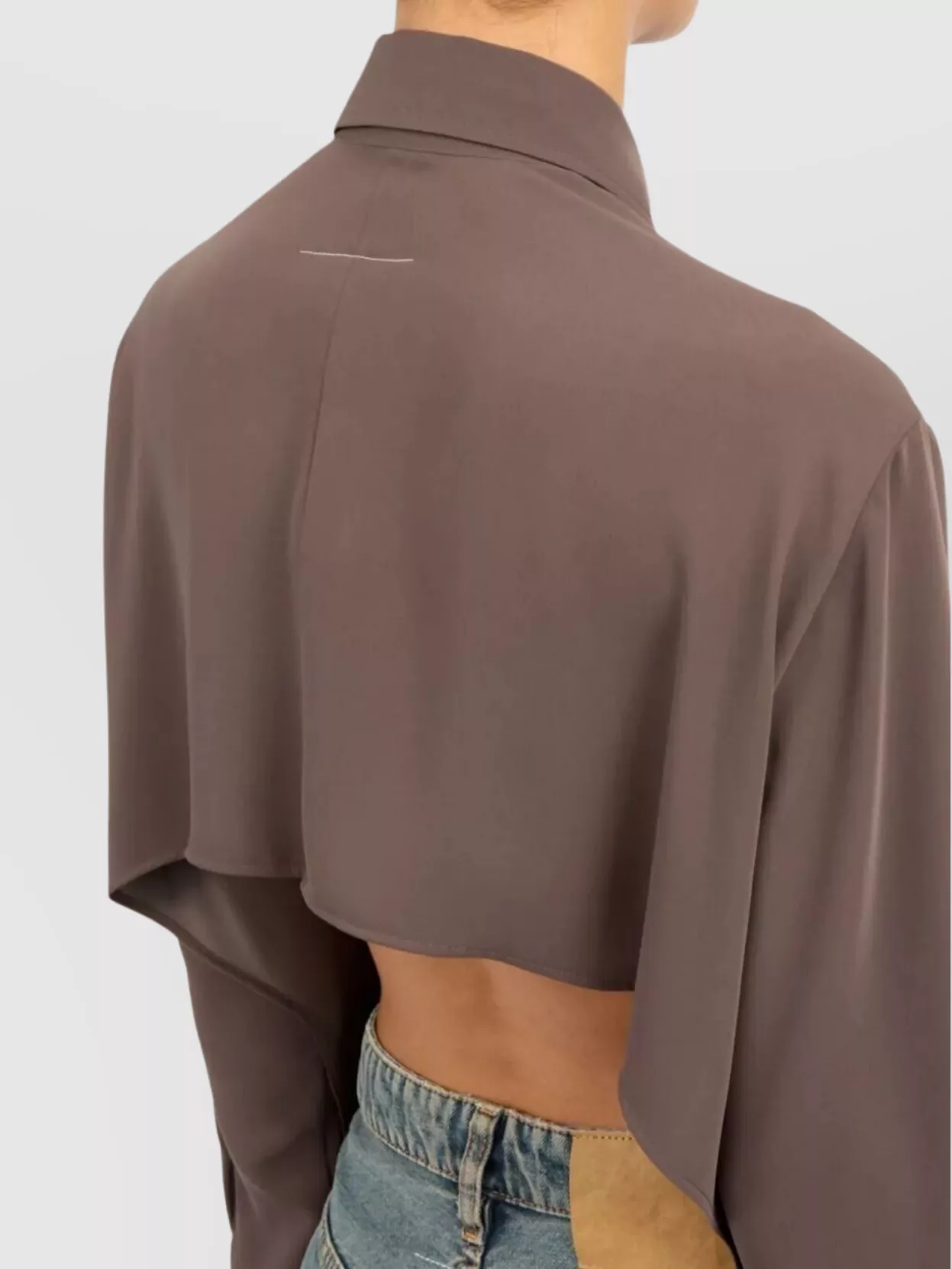 Mm6 Maison Margiela Collared Neck Long-sleeved Shirt With Open Back In Brown