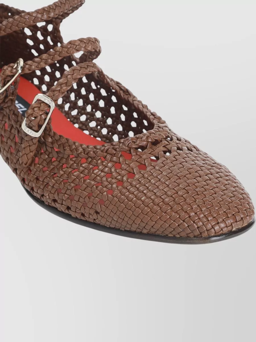 Carel Paris Leather Woven Mary Jane Ballerina Shoes